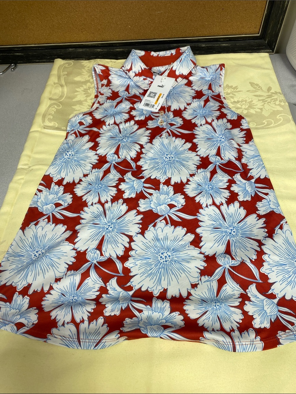 Puma Red Sleeveless Floral Polo